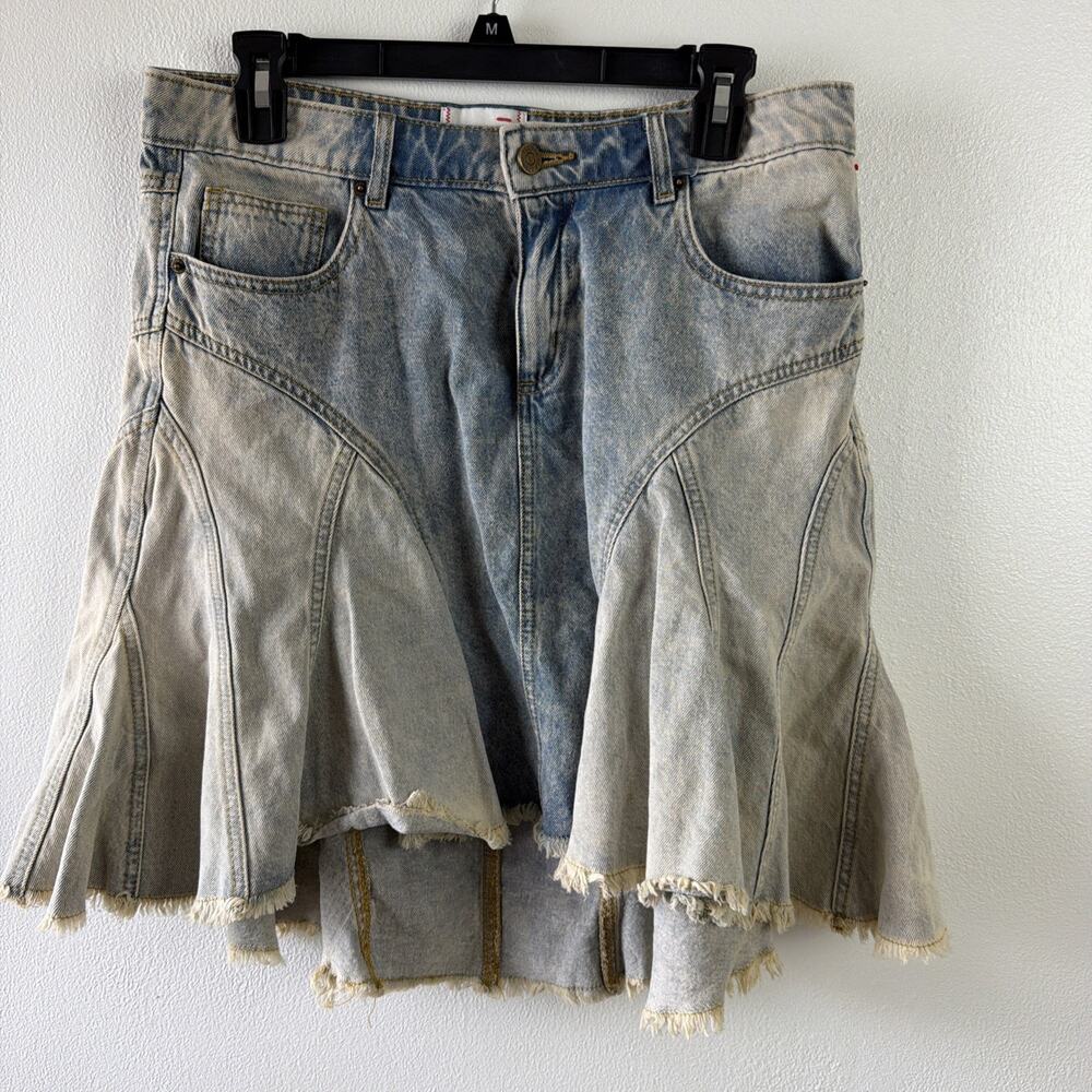 BDG URBAN OUTFITTERS ASYMMETRICAL Denim skirt, Raw Hem, Boho Festival, Size Med.